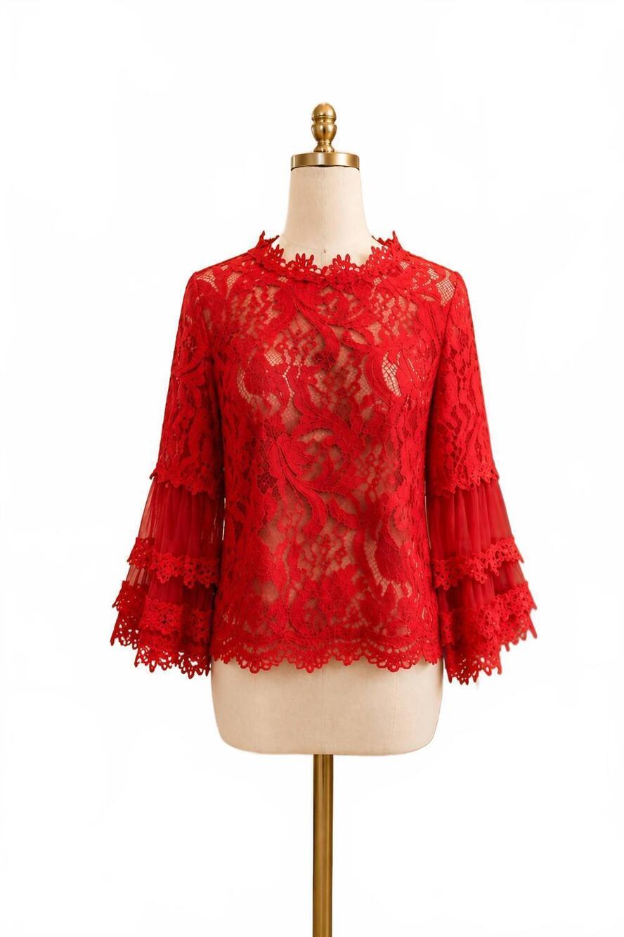 NEW FOR HER women's lace and grace top in red